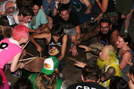 Peelander-Z forms a drum circle at Austin's Mohawk.